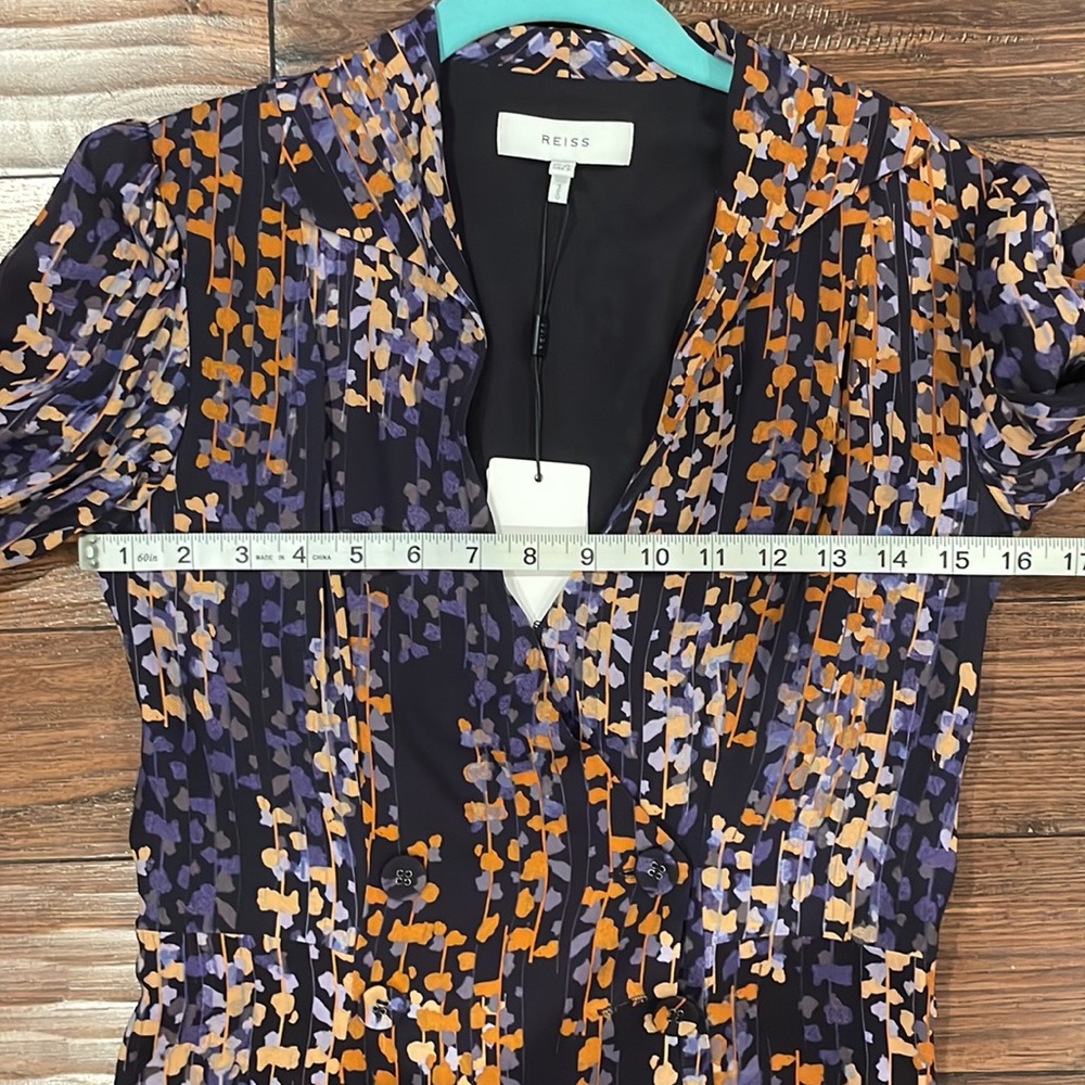 Reiss Esmerelda Printed Wrap Front Dress, Navy - Picture 8 of 8